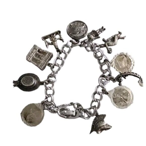 Vintage Monet Charm Bracelet With 11 Charms 800  Sterling 925 Silver 7" Marked - Picture 7 of 16